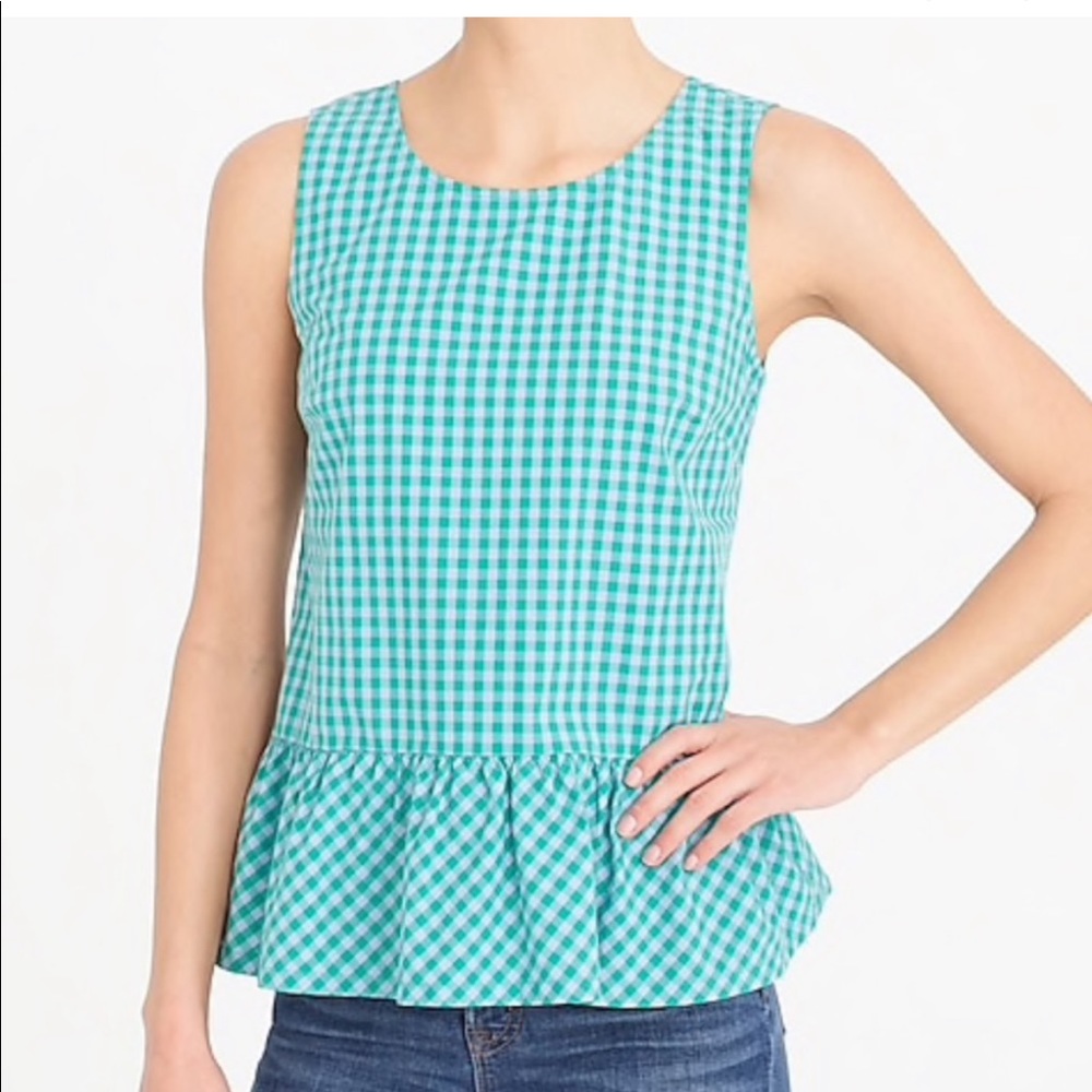 Blue and Green Gingham drop waist peplum top